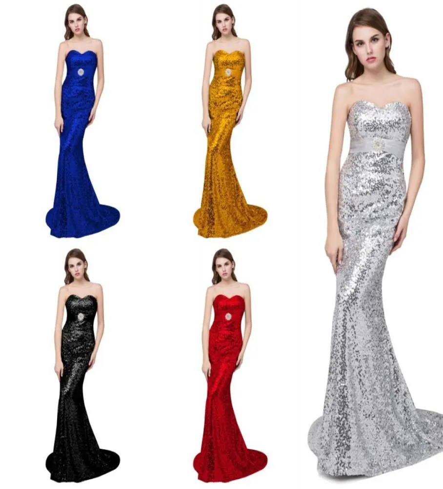 2017 New Sequins Royal Blue Gold Black Mermaid Evening Dresses In Stock With Crystal Beaded Sweep Train Bling Prom Party Gowns9829616