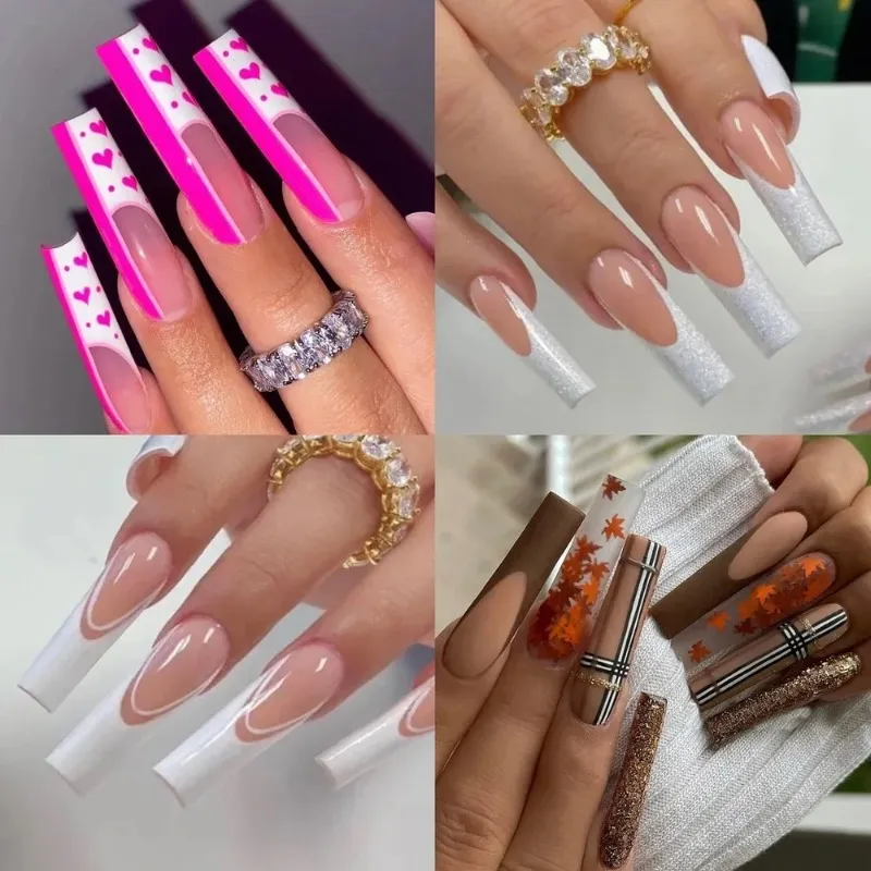 XXL C Curve Square Nail Tips Clear/Natural Straight Extra Long Salon 2XL Fake Nails Art Half Cover Artificial False Nails