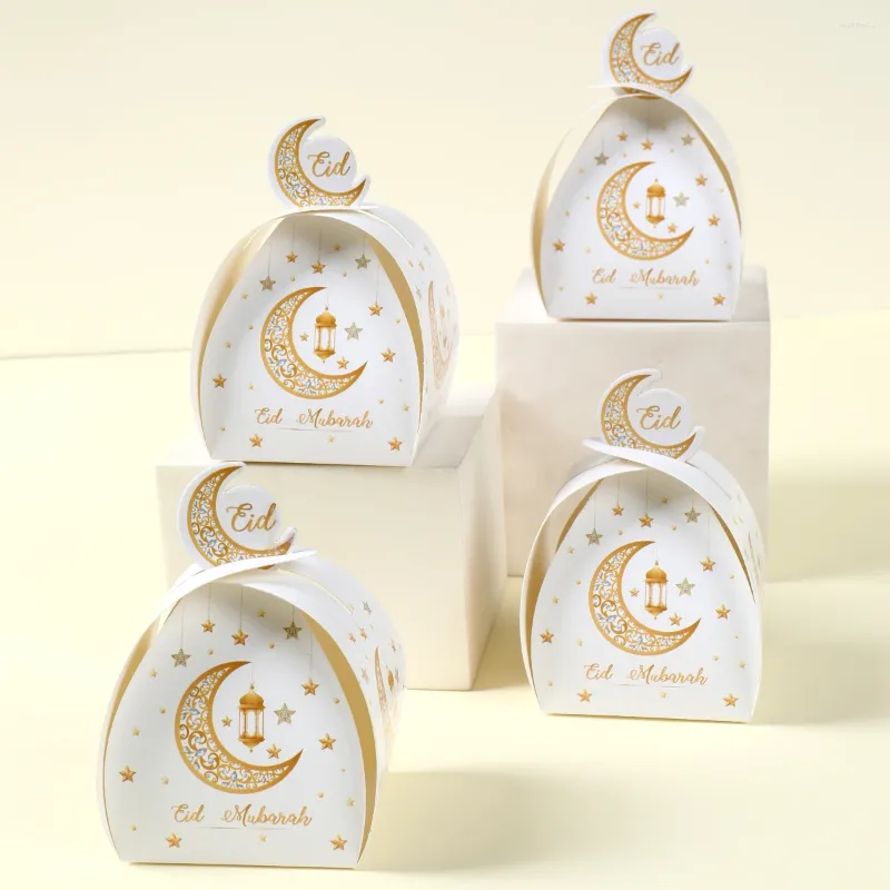 Presentförpackning 12st Eid Mubarak Candy Box Ramadan Cookie Chocolate Boxes Packaging Påsar Decoration 2024 Muslim Party Supplies