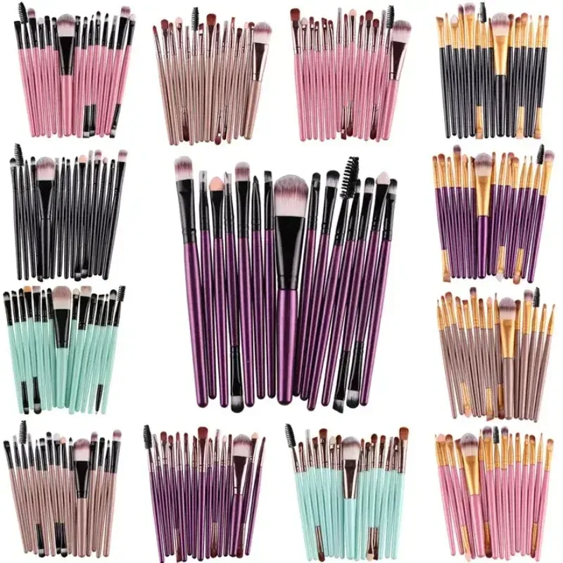 15st Makeup Brushes Ställ professionella plasthandtag mjukt syntetiskt hårpulverfundament Eyeshadow Make Up Borstes Cosmetics- För mjuka syntetiska hårborstar