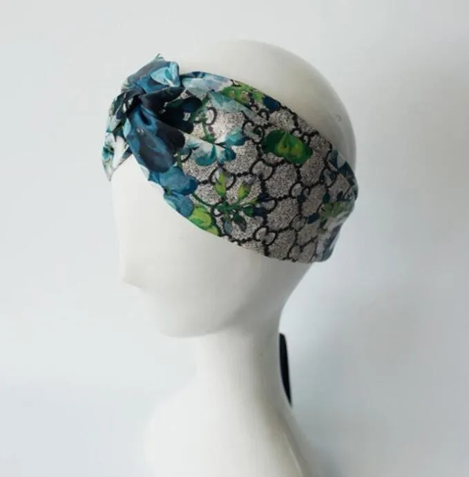 Designer 100% Silk Cross Headband Women Girl Elastic Hair Bands Retro Turban Headwraps Geschenken Bloemen Bloemen Hummingbird Orchid AAA888