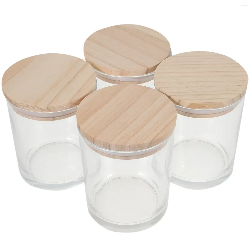 Candle Holders 4 Pcs Glass Tea Light Holder Containers Bamboo Lids Round Making Votive Tealight Tins Small