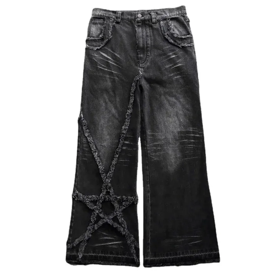 Y2K streetwear jeans gamba a gamba uomini donne vintage ricamato pantaloni casual di alta qualità hip hop harajuku pantaloni neri gotici 240322