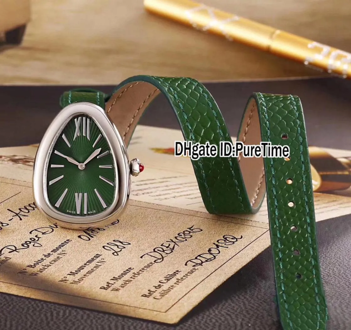 Nieuwe mode 102726 Steel Case Green Dial Swiss Quartz Dames Watch Ladies Horloges Verlengte zwart rood wit groen bruin leer S6017504