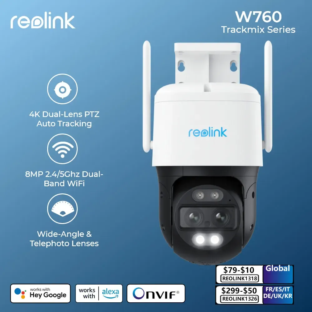 Camery Reolink Trackmix Series Wi -Fi 4K Outdoor Security Camera Duallens śledzenie ruchu 8mp Ptz Cam 6x Zoom AI Wykryj aparat IP człowieka