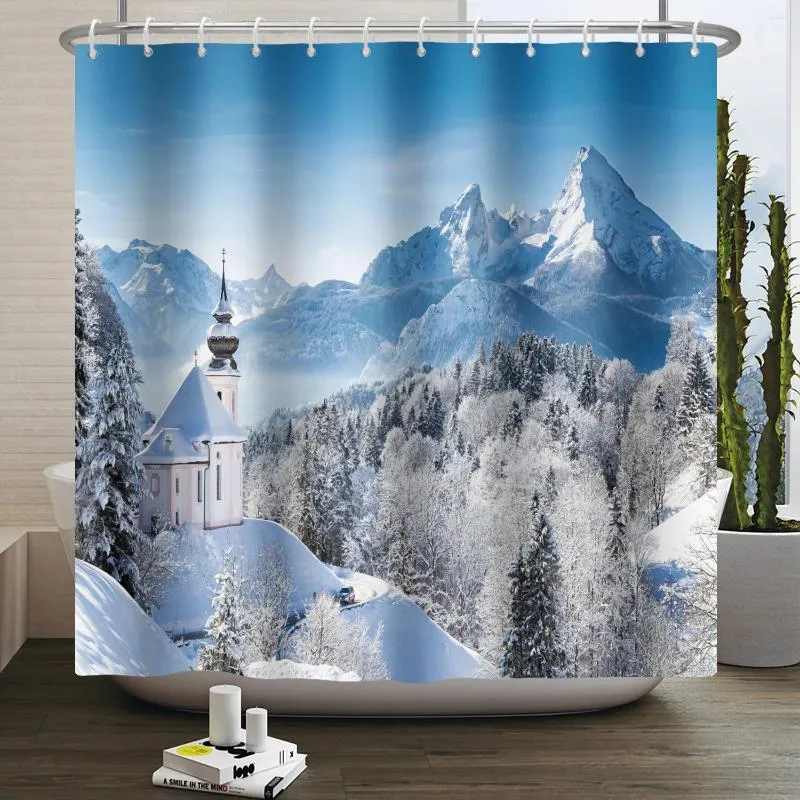 Shower Curtains Winter Curtain Forest Snow Scene Nature Landscape Snowflake Christmas Pine Tree Snowy Bathroom Decoration