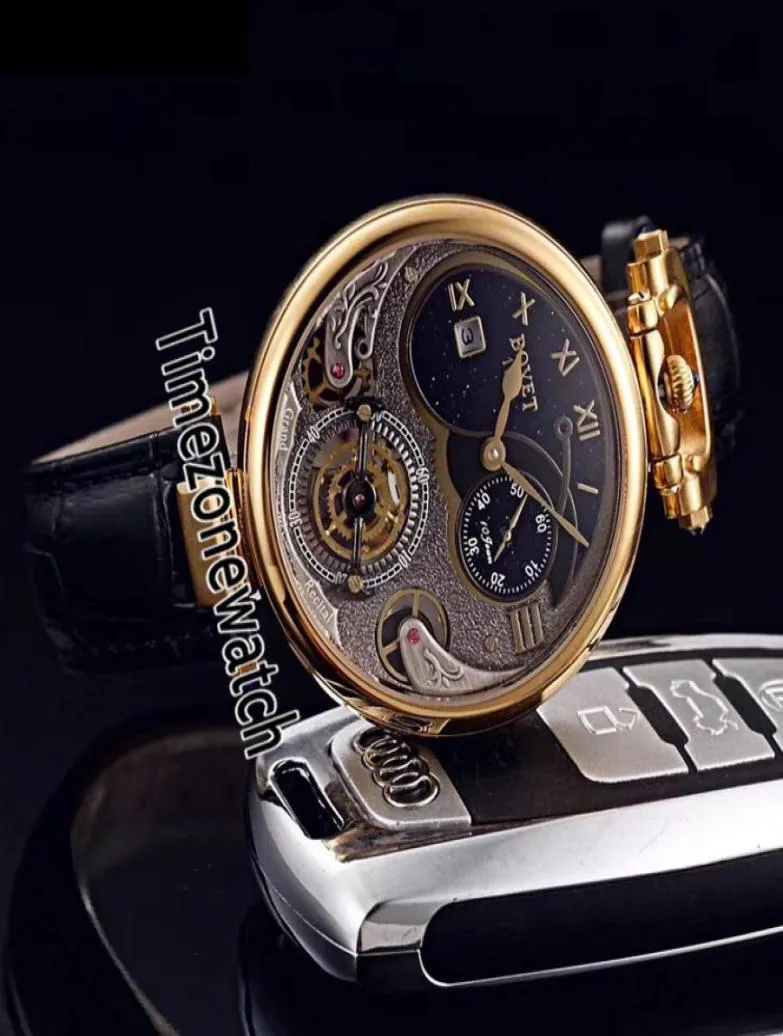 Bovet 1822 Tourbillon Amadeo Fleurie Automatic Skeleton Mens Watch Yellow Gold Black Dial Markers Brown Leather TimeWatc1341966