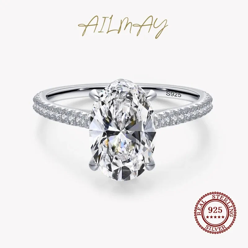 Ringe Ailmay Echtes Sterling Siede Mode großzügige Oval Emerald geschnittene funkelnde Cz Ringe für Frauen Hochzeit Engagement Schmuck Geschenk