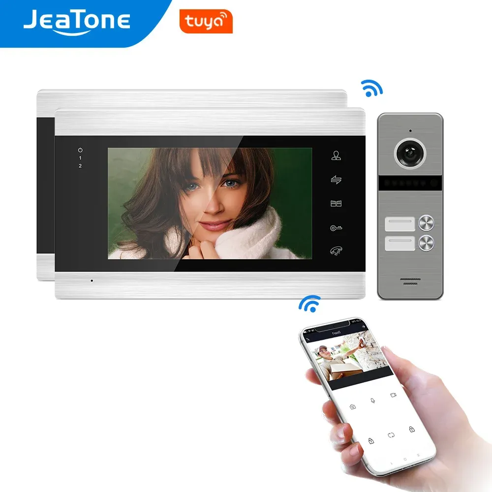 Intercom Jeatone Tuya Smart App 7 tum Video Door Phone WiFi Intercom för multiaPartments säkerhet med fjärrkontrollrörelseupptäckt