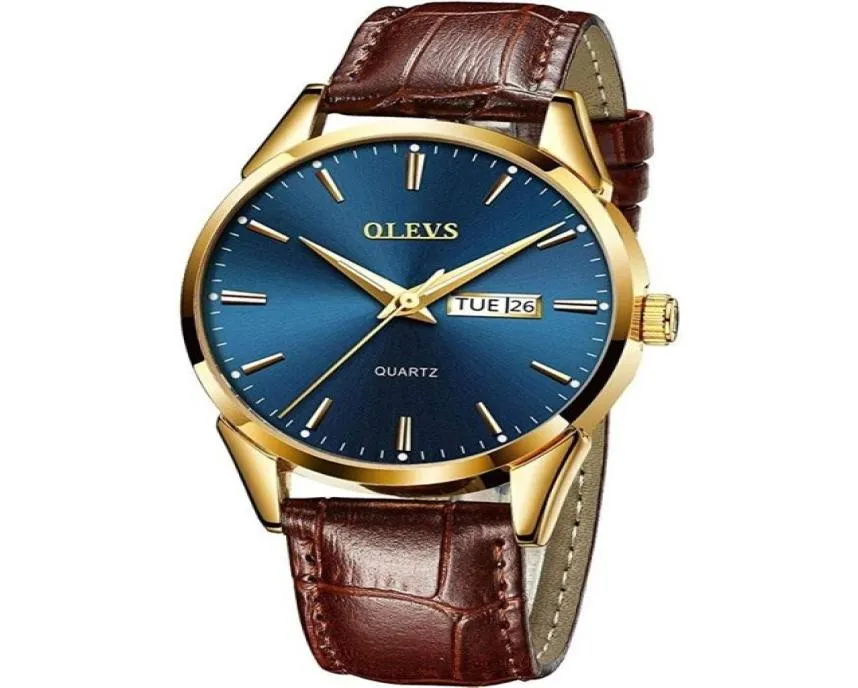 Olevs Men Regarde les tops Brand Luxury Fashion Bussness Soufflement en cuir en cuir Lumineux Quartz Quartz Cadeaux pour mâle 2202256434723