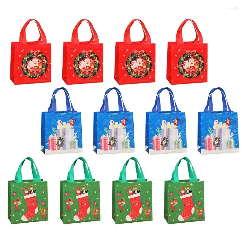 Storage Bags 12Pcs Christmas Tote Gift Bulk Reusable Grocery For Gift- 9x 8 6 Non- Woven Treat Bag Classroom Party Favor