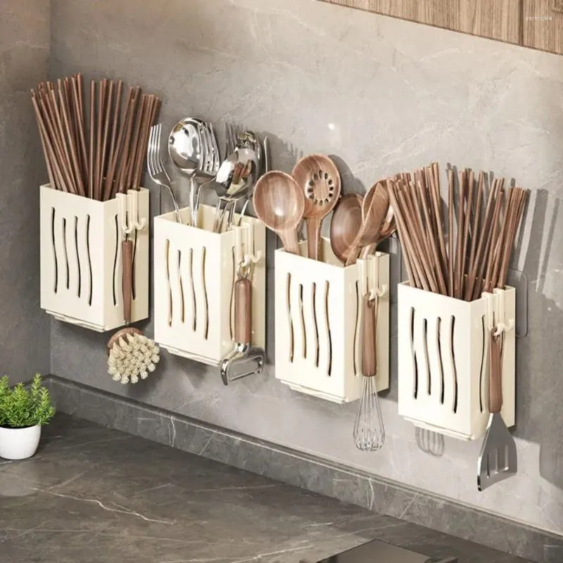 Armazenamento de cozinha dreno plástico pauzinhos de cesta de cesta de parede gaiola preta com bandeja de gotejamento caixa de tubo anti-moldura