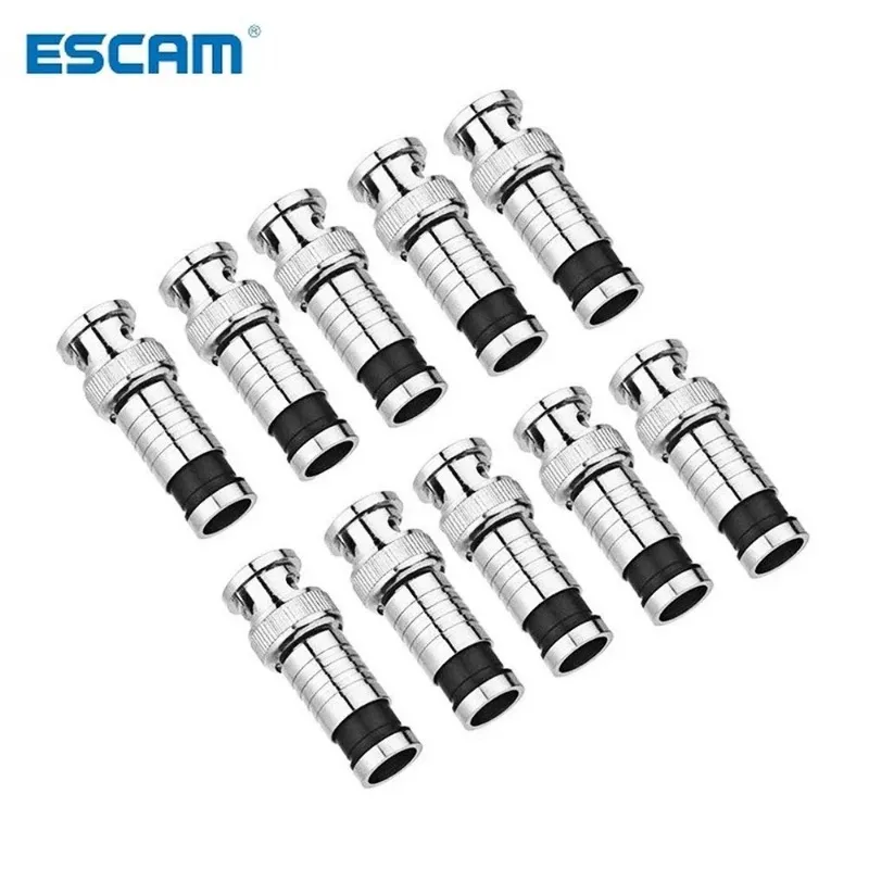 ESCAM 10st/Lot Security System BNC Connector Compression Connector Jack för koaxial RG59 -kabel CCTV -kamera tillbehör