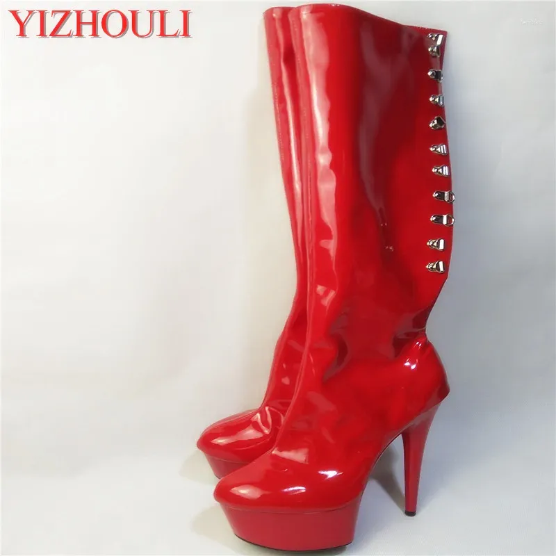 Dance Shoes Lacing Sexy Women Motorcycle Boots 15cm High-heeled Steel Pipe Clubbing 6 Inch Fashion Knee High
