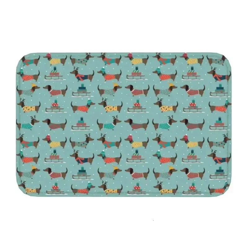 Dog Placemat Patterned Entrance Mat: Festive Dachshund Design
