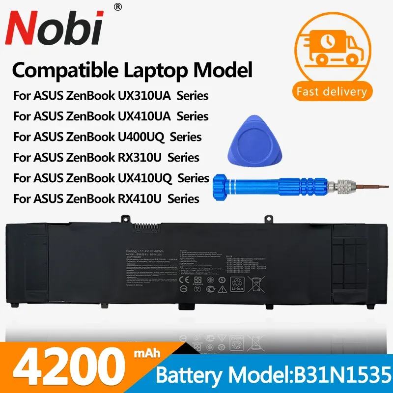 Batterie batterie NOBI Nuovo marchio B31N1535 Batteria per laptop per ASUS U4000U U4000UQ U3000UQ U310U UX310U RX310 U410 UX410U RX410 4240MAH (48Wh)