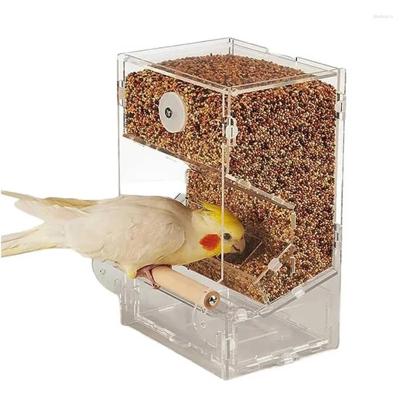 Autres fournitures d'oiseaux Minimaliste Clear Acrylique Parrot Seed Food Feeder Dispenser Automatic Place pour les cages