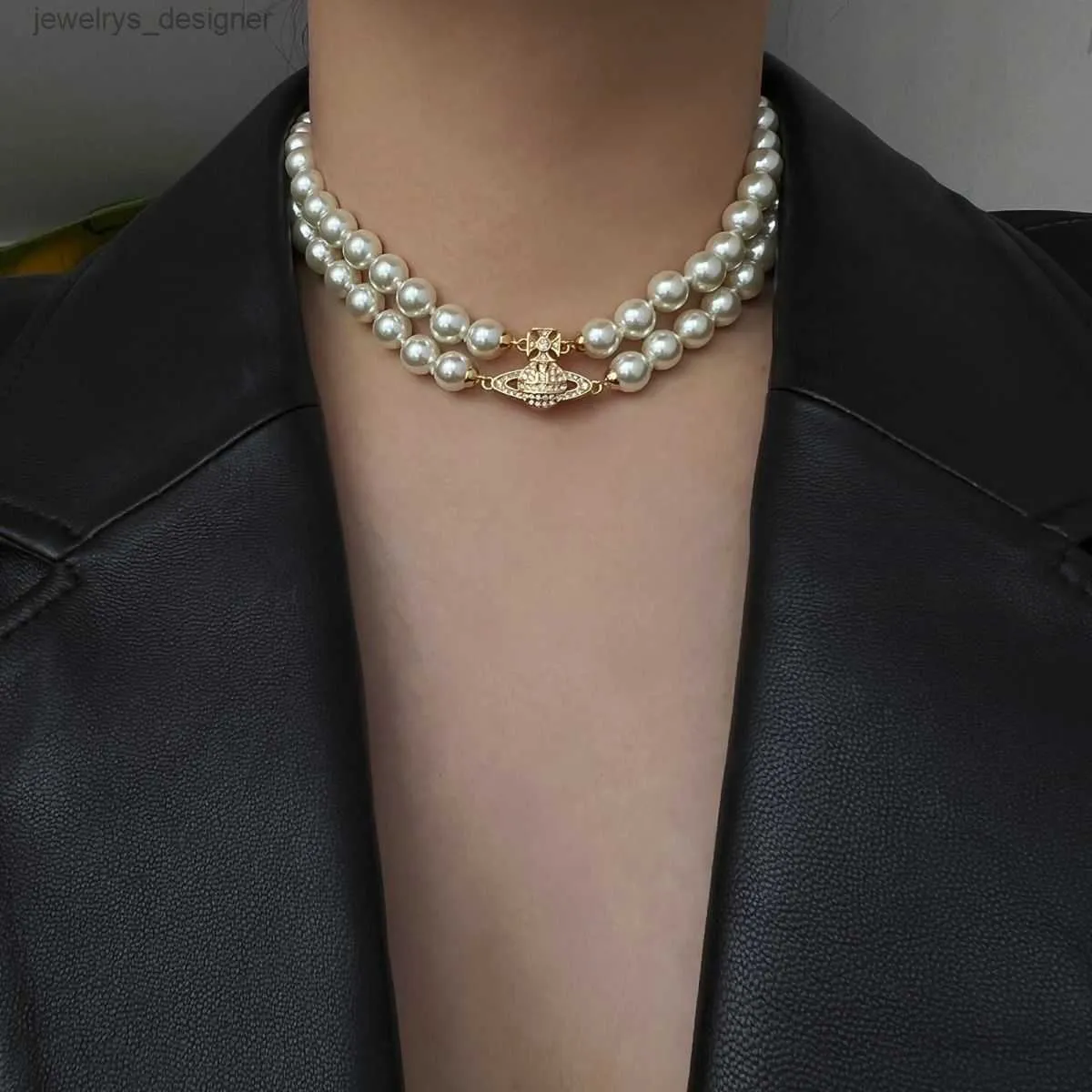 Designer Necklace jewelry braceletMagnet clasp Saturn pearl double layer choker high version collarbone chain high-end accessory