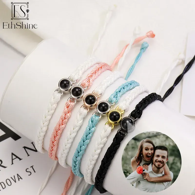 Bracelets Ethshine Personalized Sier Circle Photo Bracelet Projection Bracelets Custom Photo Bracelet Couple Memorial Gift Women Men