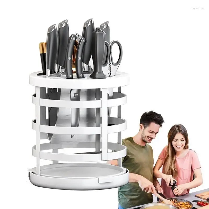 Kitchen Storage Rotating Cutter Block Rotatable Stand For Spoons With Flatware Utensil Drying Rack Holder