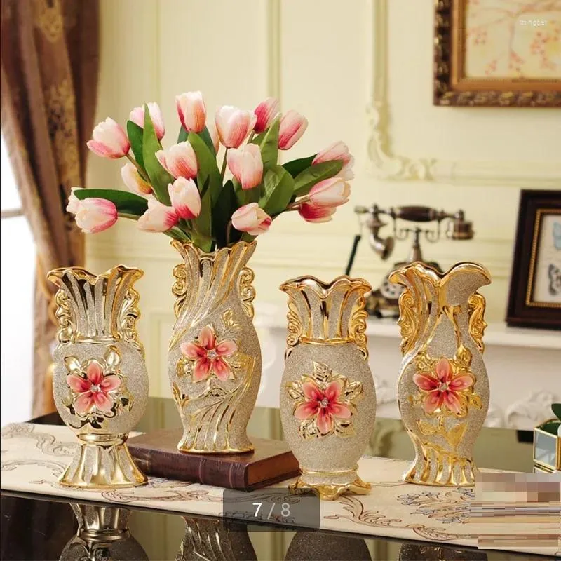 Vaseヨーロッパスタイルギルトフロスト磁器Vase Vintage Advanced Ceramic Flower for Room Study Home Home Wedding Decor