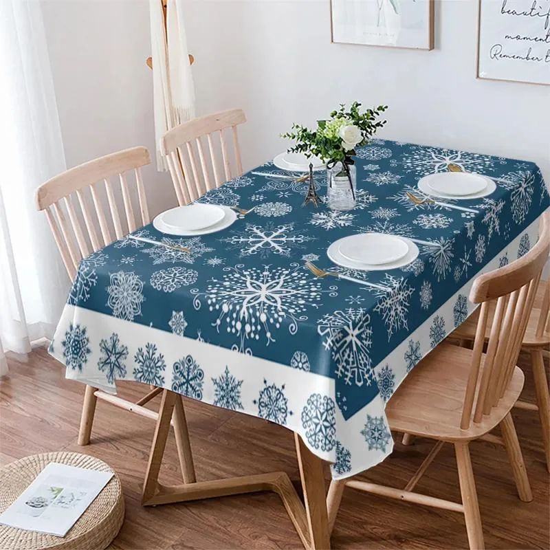 Tafelkast kerstblauwe sneeuwvloktextuur waterdichte dineren tafelkleed keuken decoratieve feestbedekking