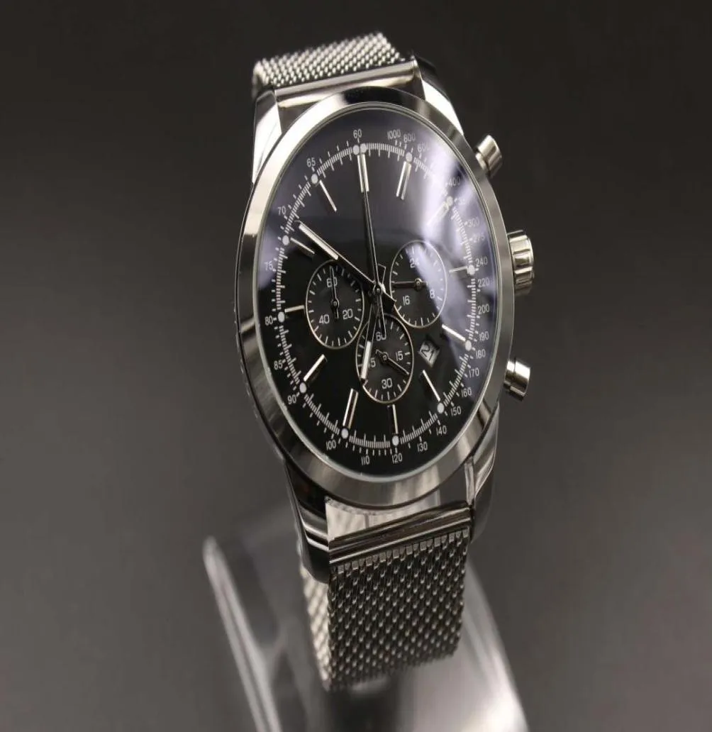 PC Man Quartz Watch en acier inoxydable cadran noir argent 1884 six broches multipondées 46mm1742886