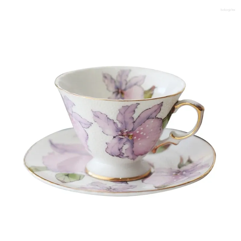 Cups Saucers Nordic Style Coffee Cup Set Purple Flower Gold Rim Mate Eco Friendly redskap Xicara Kitchen Supplies EB50BD