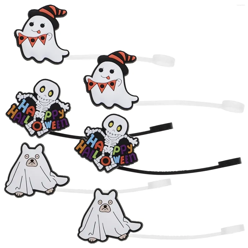 Tek kullanımlık bardak pistler 6pcs cadılar bayramı karikatür saman plastik ipuçları koruyucu