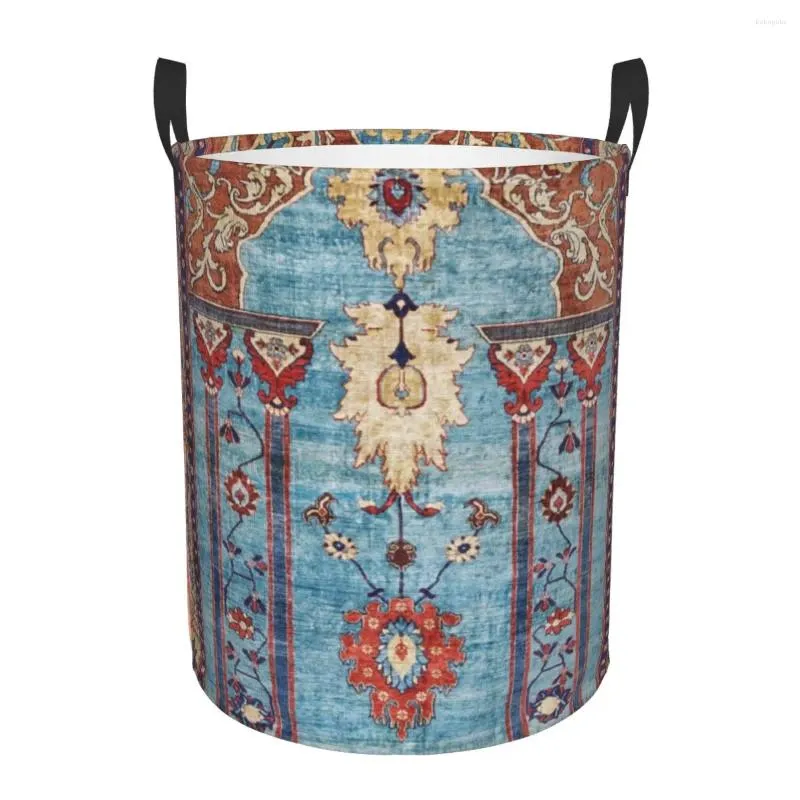 Sac à linge Panier de tapis de soie en soie perse antique pliable à plissier à vêtements tribaux de jouet bac de rangement de rangement pour enfants