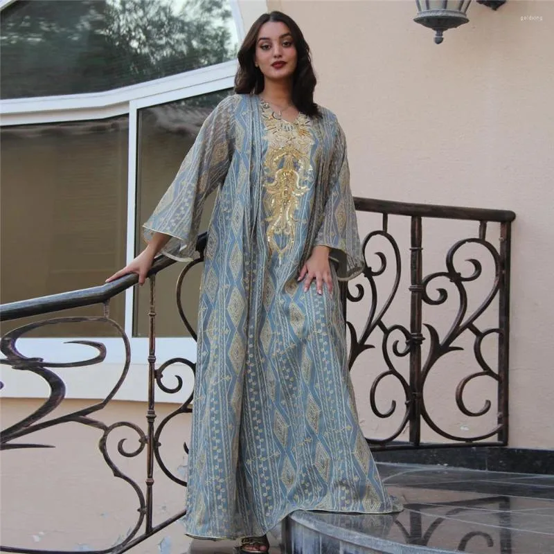 Abbigliamento etnico 2024 Eid Ramadan paillettes ricami Donne musulmani Abaya Maxi Dress Turchia Morocchina da sera Abito da sera Dubai Jalabiya