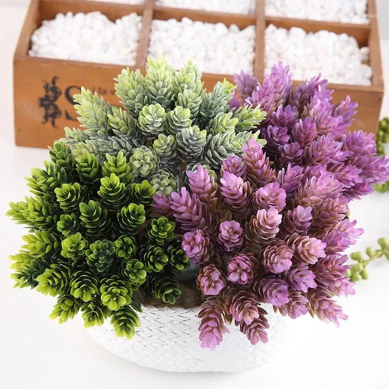 Decorative Flowers 6/12Pcs Fake Plastic Pine Cone Simulation Pineapple Grass Artificial Plants For DIY Home Vases Wedding Christmas Tree