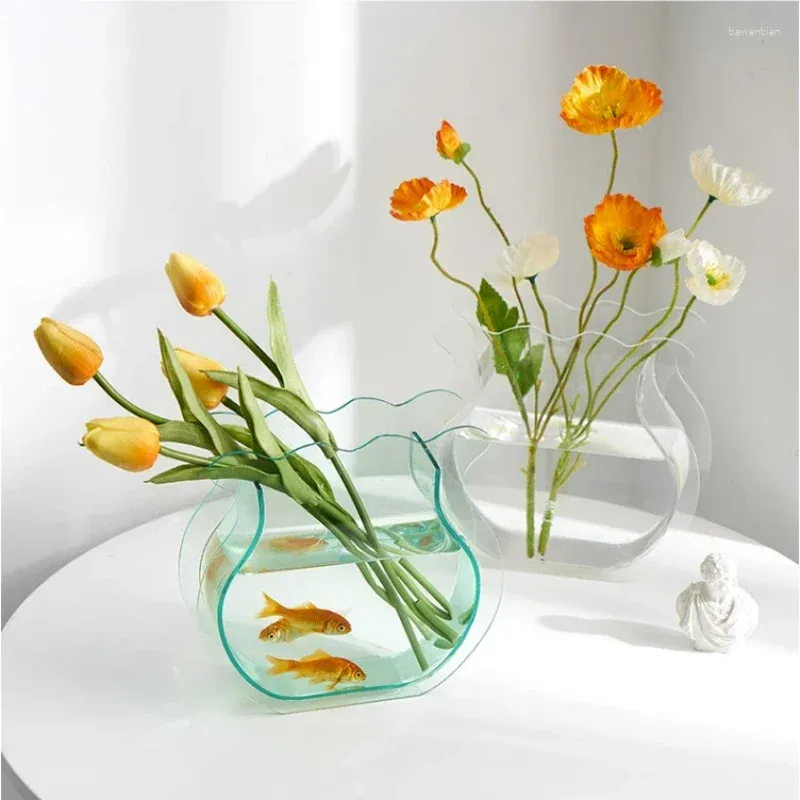 Vase Nordic Simple Acrylic透明花瓶クリエイティブベッドルームリビングルーム水族館の装飾品テーブルトップ装飾用品