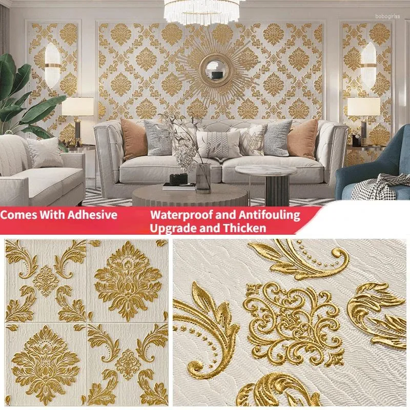 Papéis de parede 70x70cm 3D Adesivo de parede Auto-adesivo impressão dourada Impressão de ouro à prova d'água da sala de estar da sala de estar da sala de estar de fundo do quarto