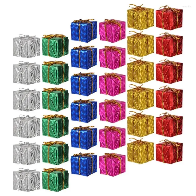 Figurines décoratines Arbre de Noël mini-coffre-cadeaux Ornements pour la fête de Noël - 36pcs Foil métallique brillant Favors enveloppés