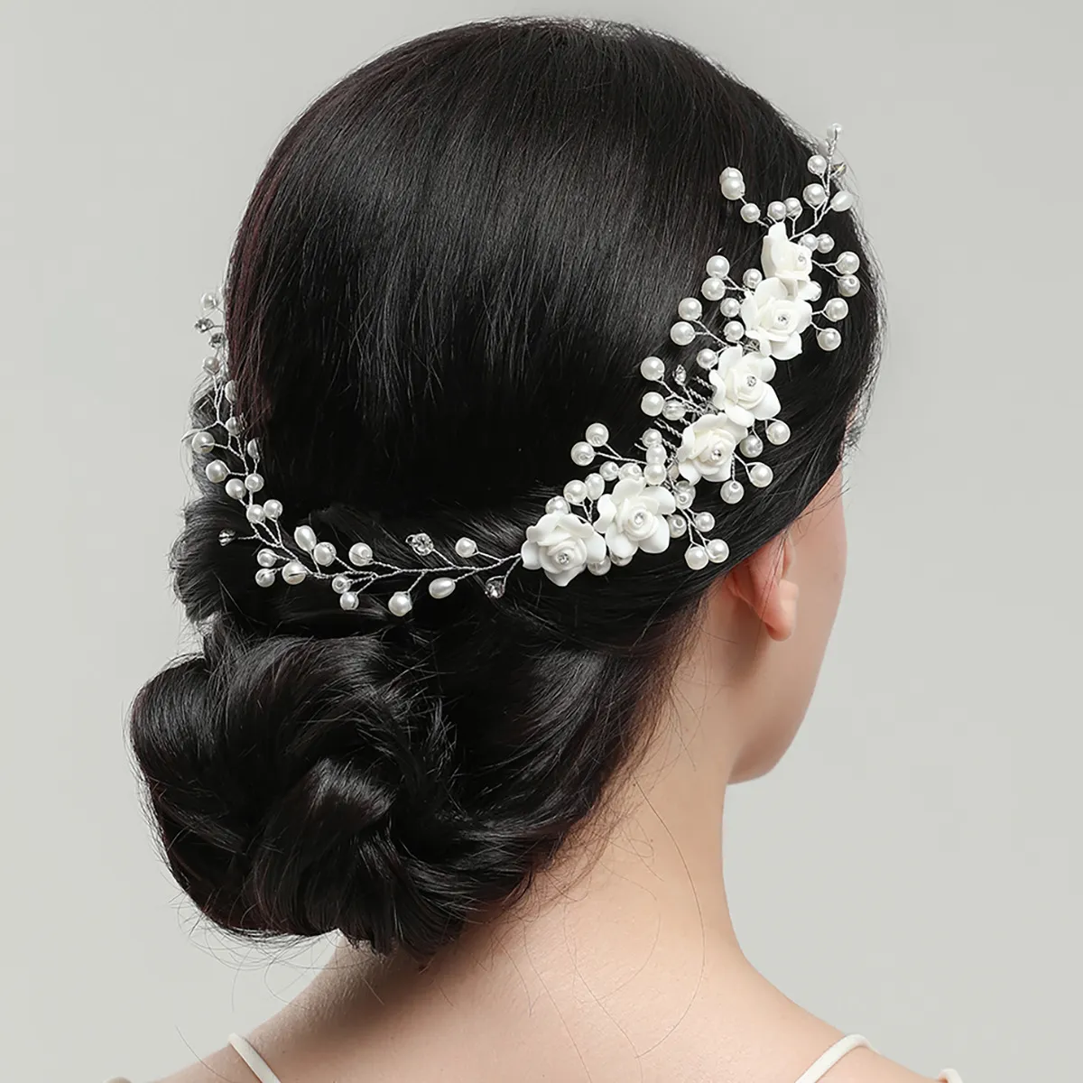 Mode weiße Perlen Kopfstücke Haarstifte Blumenblumenschmuck Braut UP Bride Haare Accessoires Vintage Wrader Hochzeitskamm