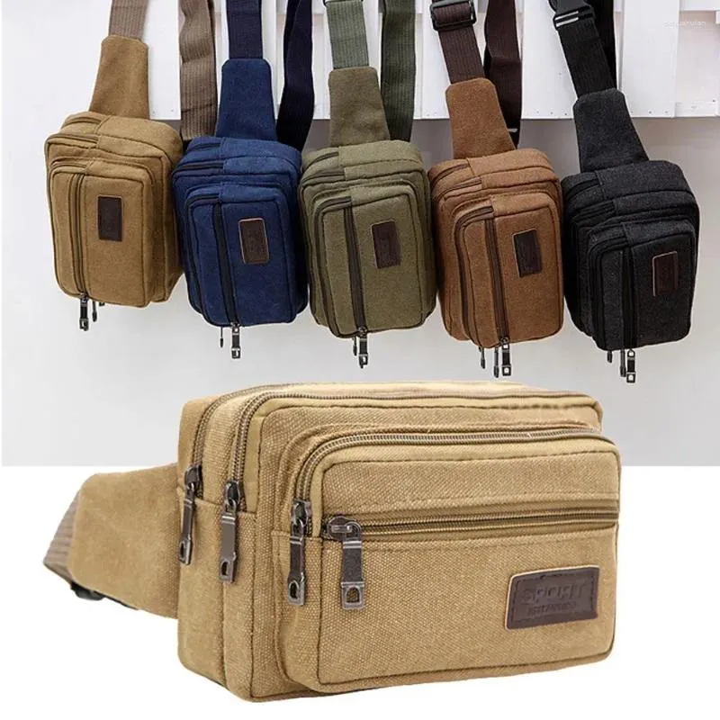 Midjepåsar Fashion Bag For Men Canvas Fanny Pack Man Multifunktion Fickbälte Travel Axel Utomhus Sport Män