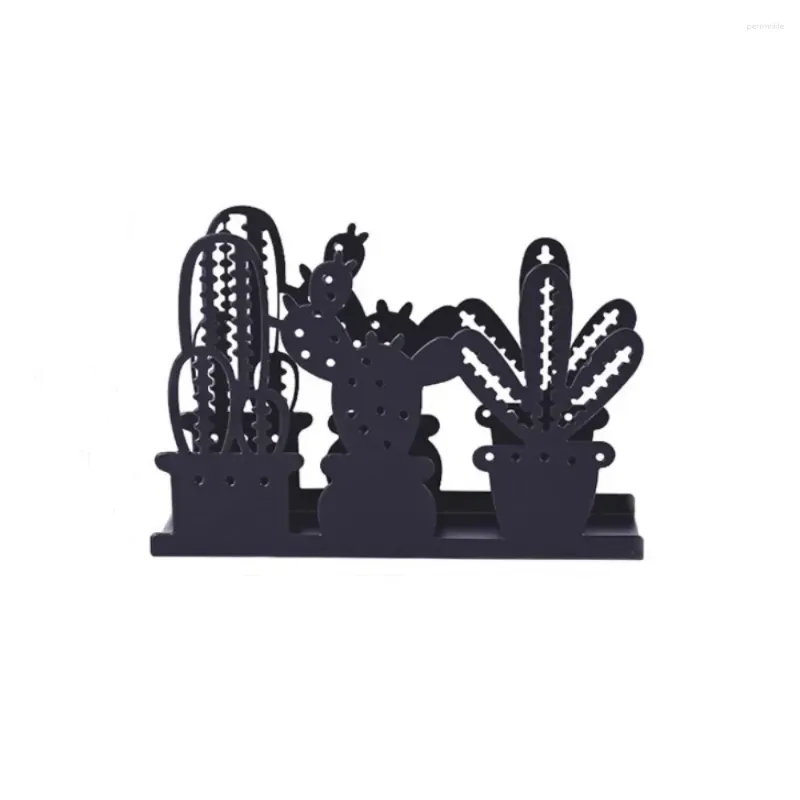 Portez de distributeur de serviettes à thème de rangement de cuisine Facile à nettoyer Tessue de café debout pour la table Black Metal Iron Cactus