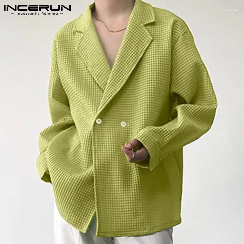 Men's Suits INCERUN 2024 Men Blazer Korean Style Solid Color Lapel Long Sleeve Button Male Streetwear Fashion Casual Thin Jackets