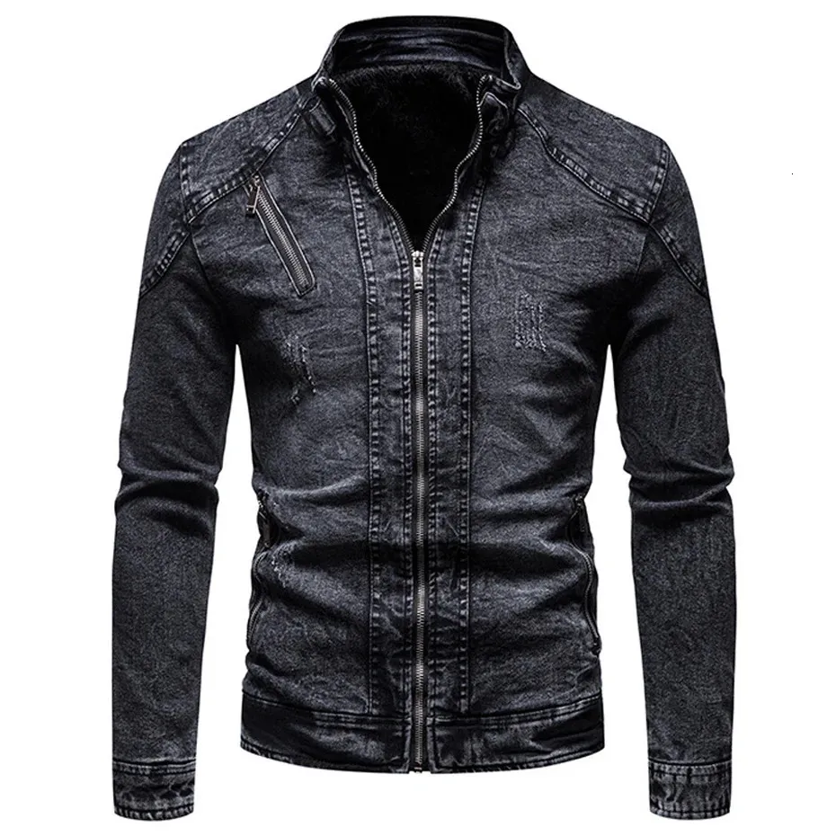 Blue Denim Jacket Men Motorcycle Jacket Spring Autumn Slim Fit Jackets Fashion Casual Stand Collar Denim Coat Male 240322