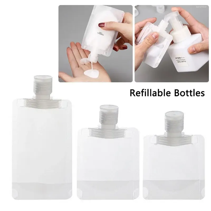 Förvaringsflaskor 10st plast Transparent Flip Cap Bag Stand Up Spout Pouch Makeup Packing Refillable Portable Travel Sack Split