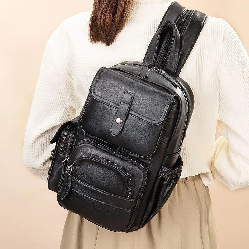 Backpack Man Bag Nature Cowskin Leather Moda de couro masculino de grande capacidade para laptop para meninos
