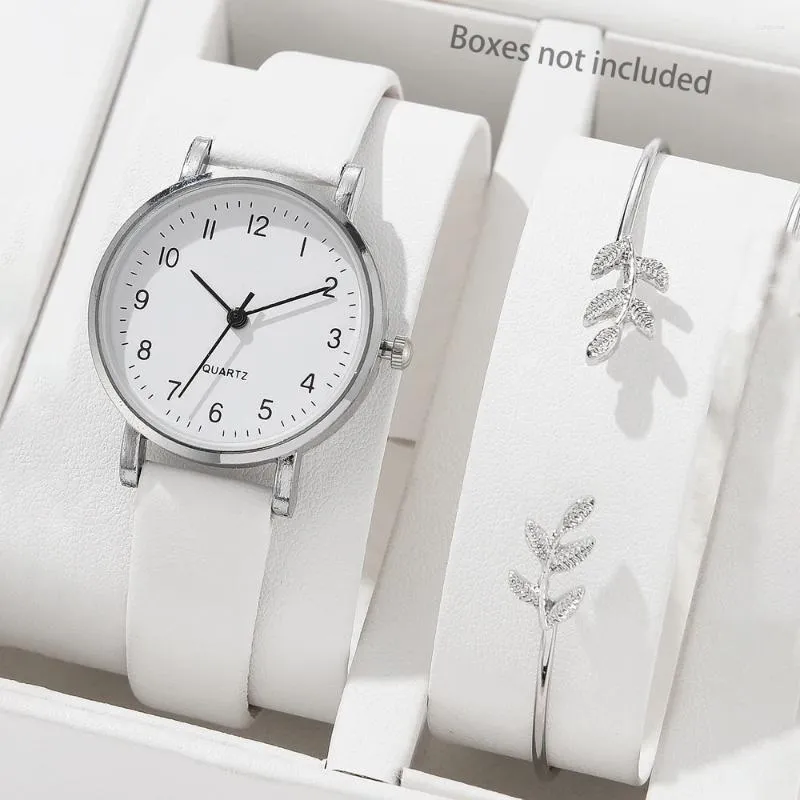 Нарученные часы простые женские часы 2pcs set Белый набор
