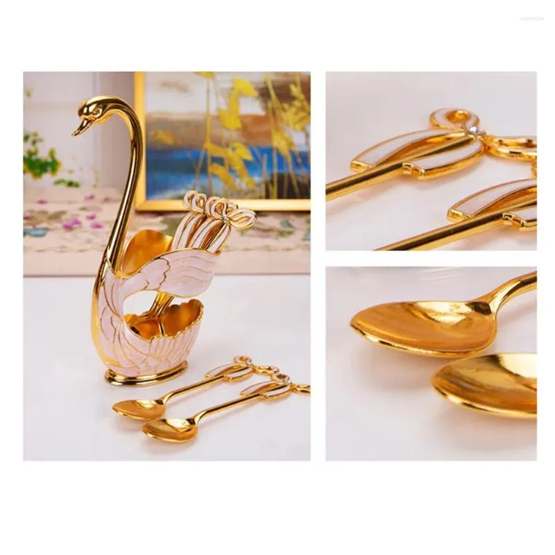 Coffee Scoops Gadget Spoon 6Pcs Decoration Dessert Home Metal Ornament Swan Shaped Base Tableware Tools Supply Useful