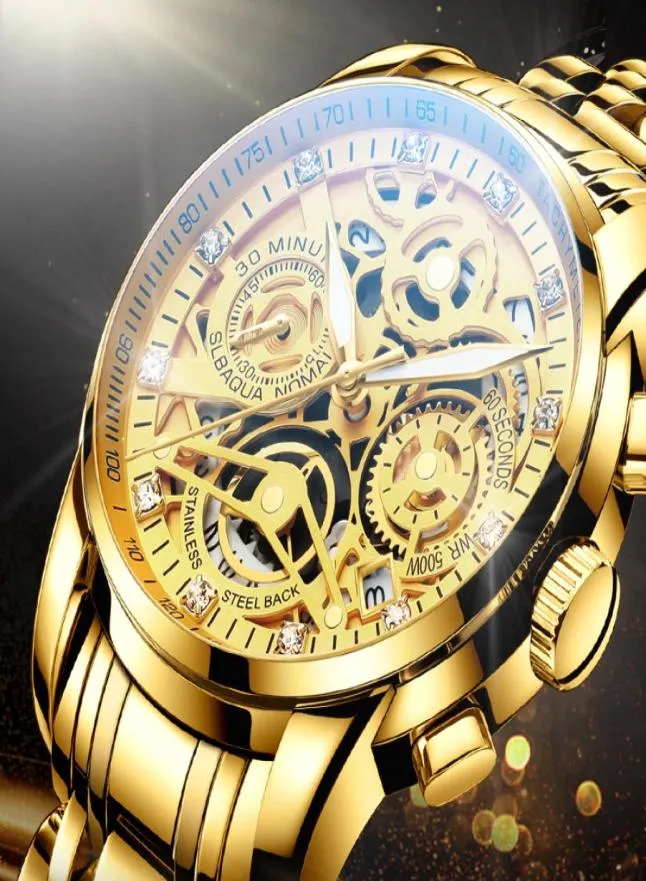 Nektom Men Watches Luxury Top Brand Gold Watch rostfritt stål Big Male Wristwatch Yellow Quartz Sports Watches For Man 2103106291522