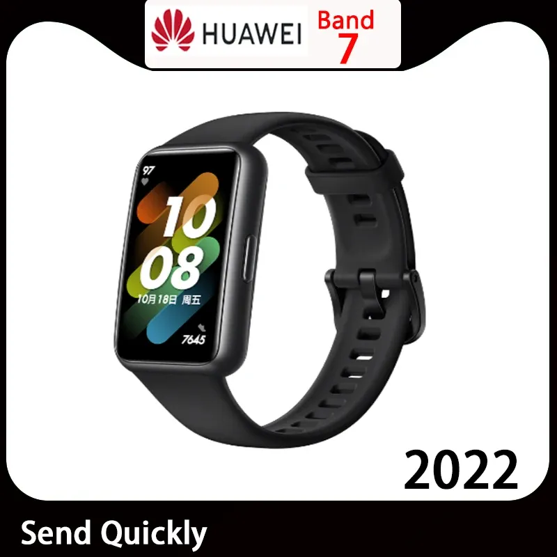 Uhren Original Huawei Band 7 Uhren Armband Armband AOD 9,99 mm dünn 24h SPO2 Blut Sauerstoff 2 Wochen 1,47 Zoll AMOLED -Siebschildfrequenz