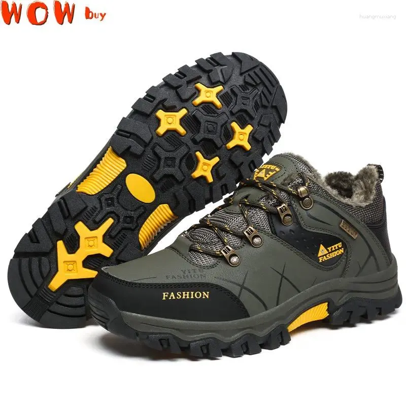 Fitnessschuhe Winter Männer Turnschuhe Leder Wanderschnee warm warmes Fell Non -Slip Outdoor Kletter Trekking Taktischer Jagdkampf