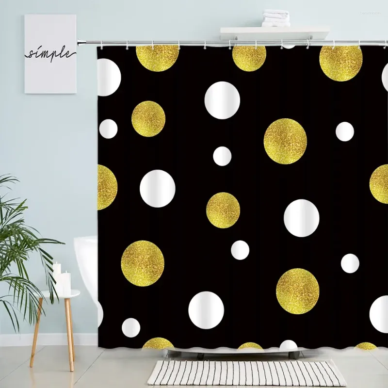 Shower Curtains White Gold Dot Geometric Black Backdrop Decor Bath Curtain Set Modern Polyester Fabric Bathroom With Hooks