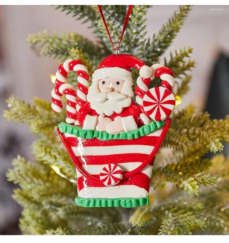 Party Decoration Christmas Soft Pottery Pendant Snowman Candy Tree Hangable Charm Ornament For Indoor Outdoor Garden Yard Decorations