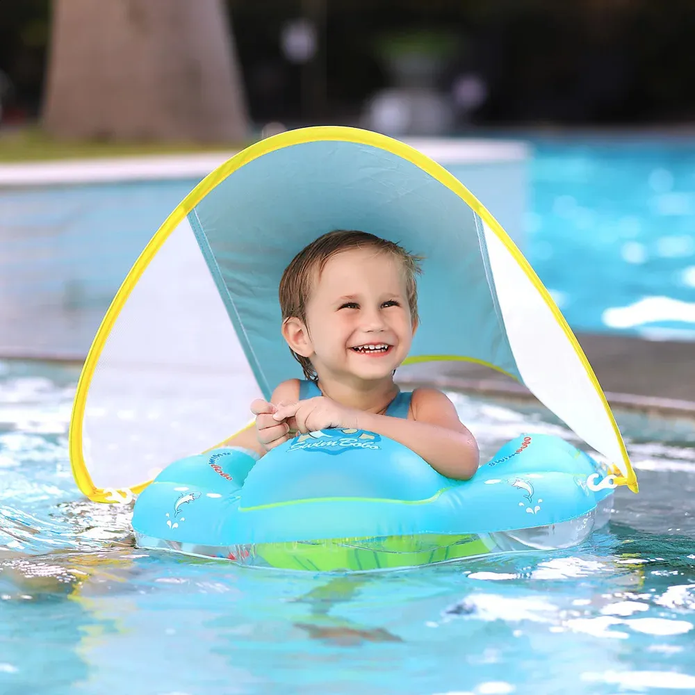 Baby Swimming Float med Canopy Uppblåsbar spädbarn Flytande ring Kids Swim Pool Accessories Circle Bathing Summer Toys Dropship 240403